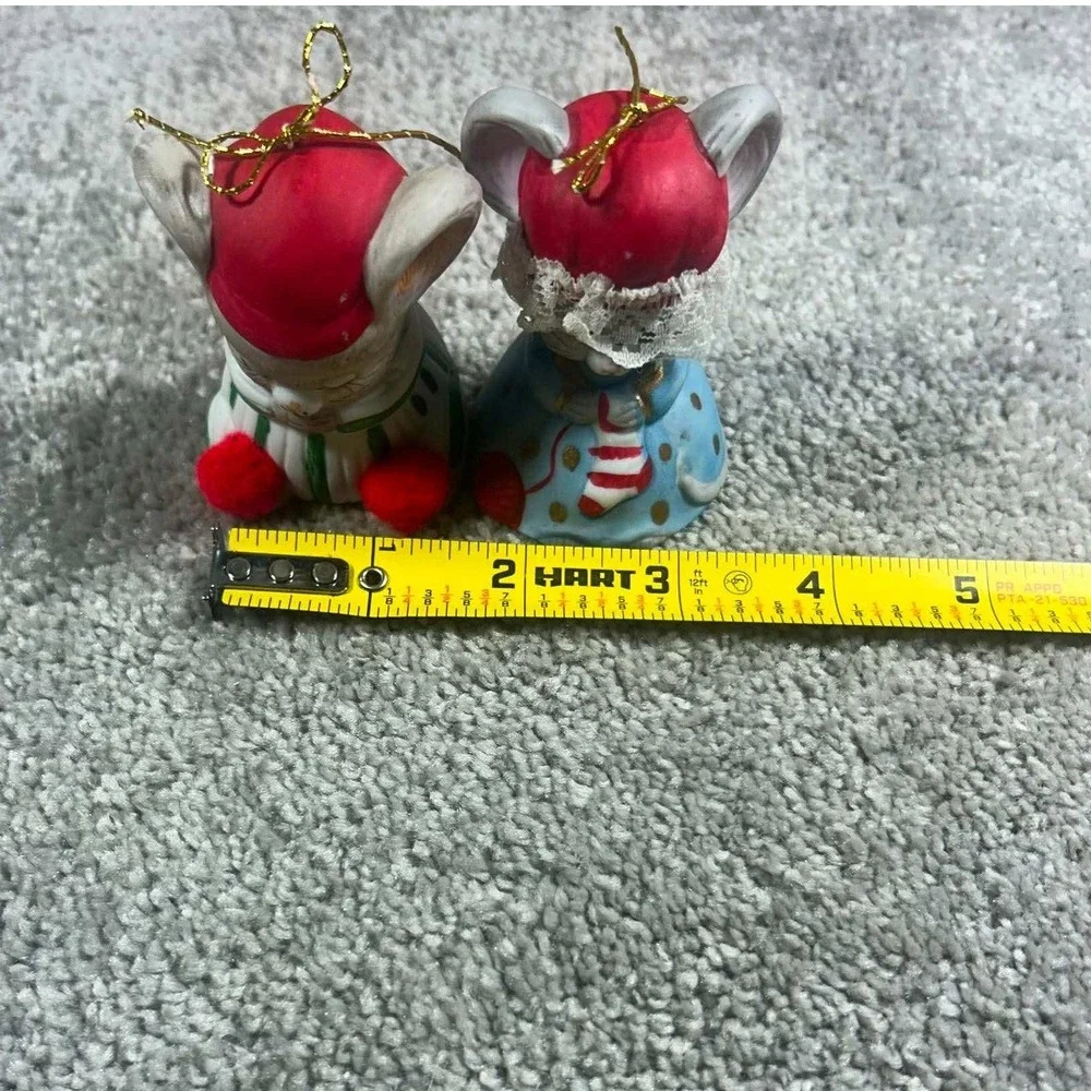 Jasco Christmas Mouse Bell Figurine Set Red Blue Green Vintage Ceramic Ornament